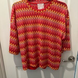 Johnny Was Multicolor Zigzag Long Sleeve Top